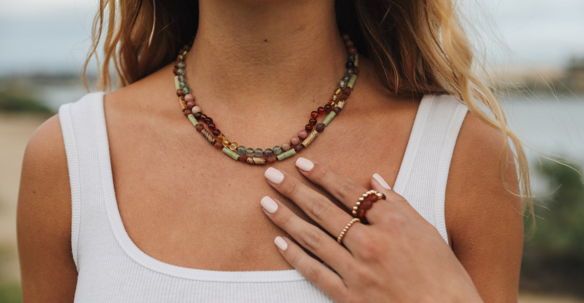 Raw Baltic Sea Amber + Stone Rainbow || Necklace - Korvel