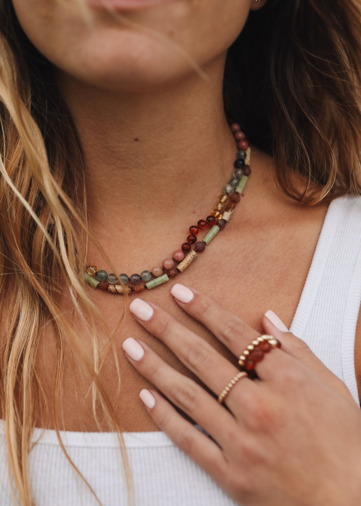 Raw Baltic Sea Amber + Stone Rainbow || Necklace - Korvel