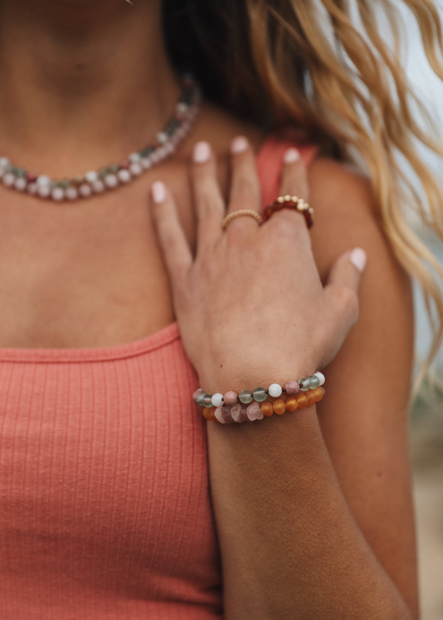 Pure Gemstone Natural Rose Quartz Beaded Necklace