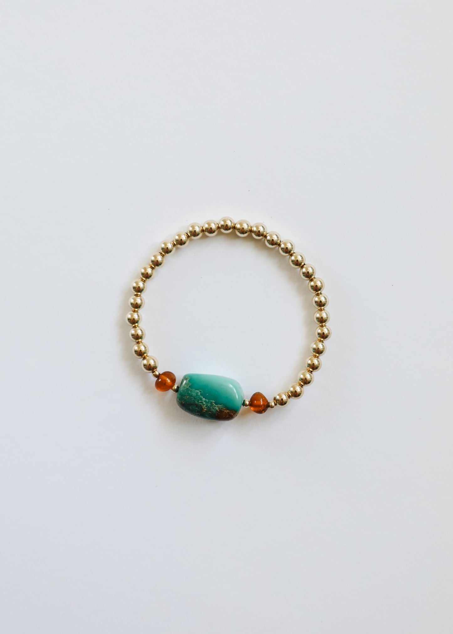 Pulsera de Turquesa Natural y Ámbar Báltico con Relleno de Oro de 14K