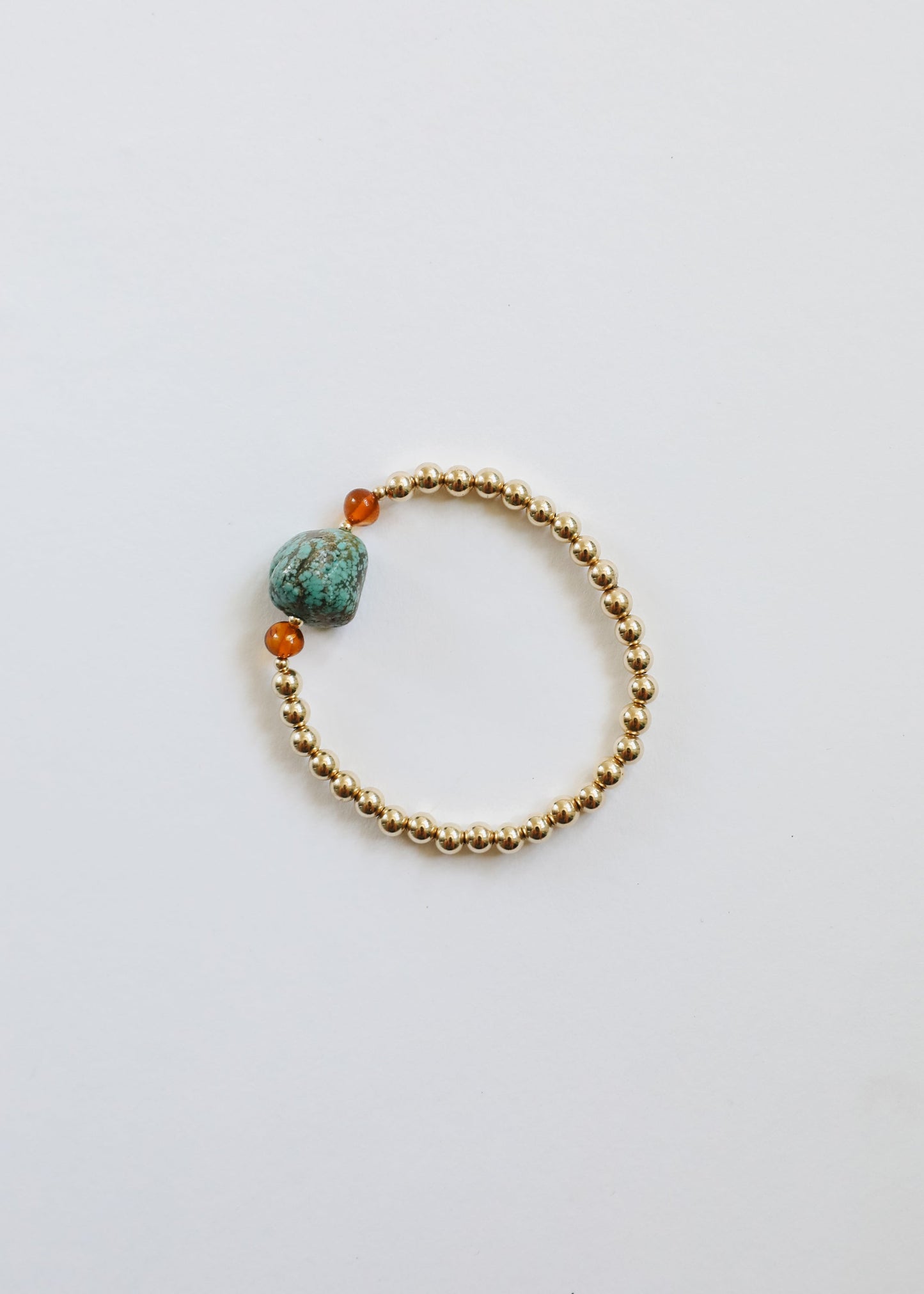 Pulsera de Turquesa Natural y Ámbar Báltico con Relleno de Oro de 14K