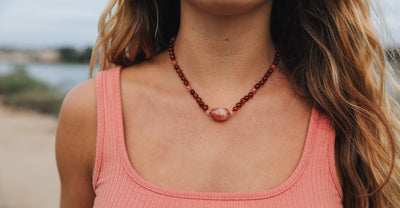 Cognac Baltic Sea Amber || Cherry + Rose Quartz || Necklace - Korvel