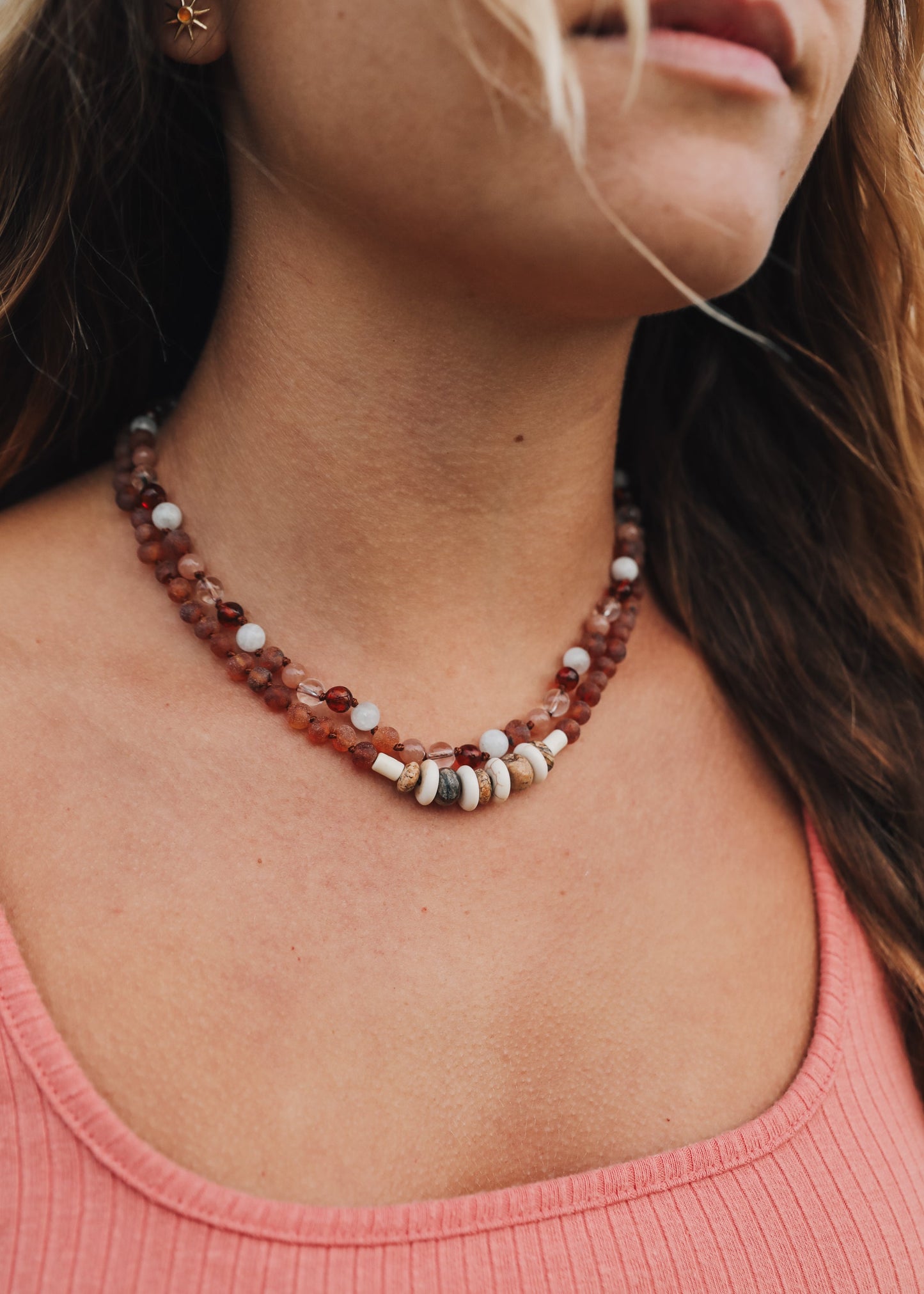 Collar de Ámbar Báltico Cognac Crudo y Jaspe Natural