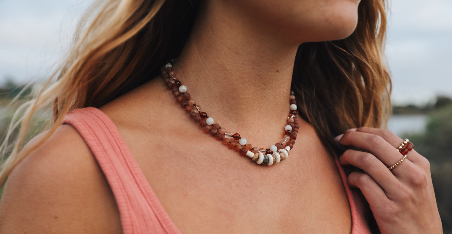 Collar de Ámbar Báltico Cognac Crudo y Jaspe Natural