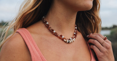Collar de Ámbar Báltico Cognac Crudo y Jaspe Natural