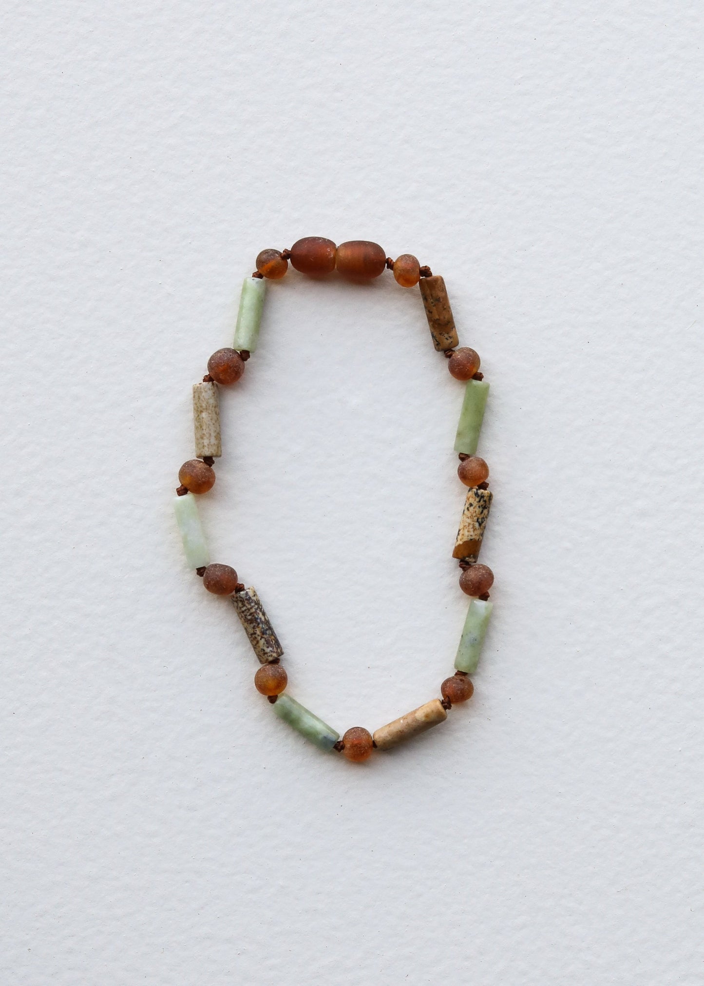 Pulsera/Anklet de Ámbar Báltico Cognac Crudo y Jade Verde