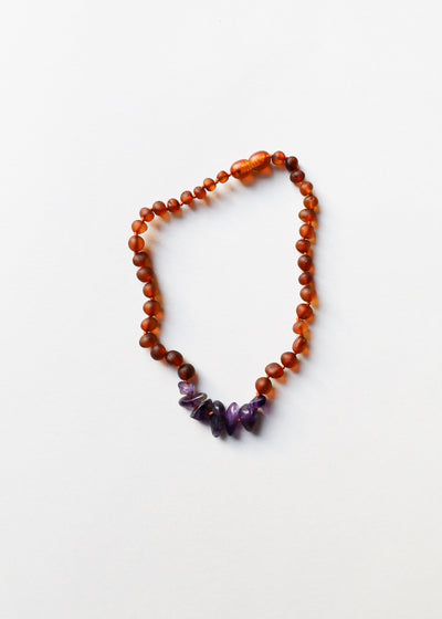 Raw Cognac Baltic Amber + Raw Amethyst || Necklace - Korvel