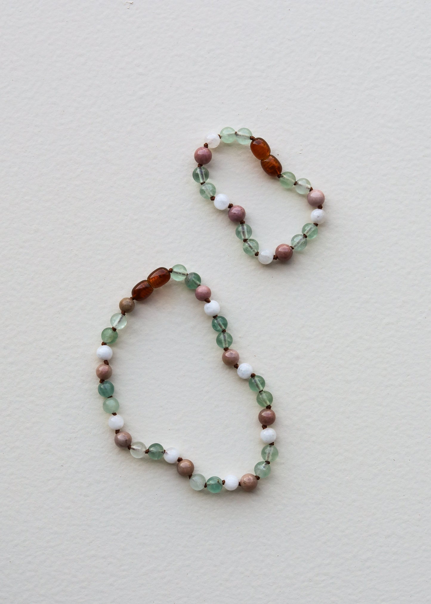 Fluorite, Moonstone & Rhodonite Natural Gemstone Necklace
