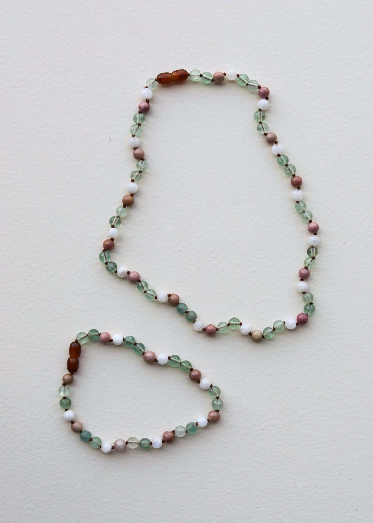 Fluorite, Moonstone & Rhodonite Natural Gemstone Necklace
