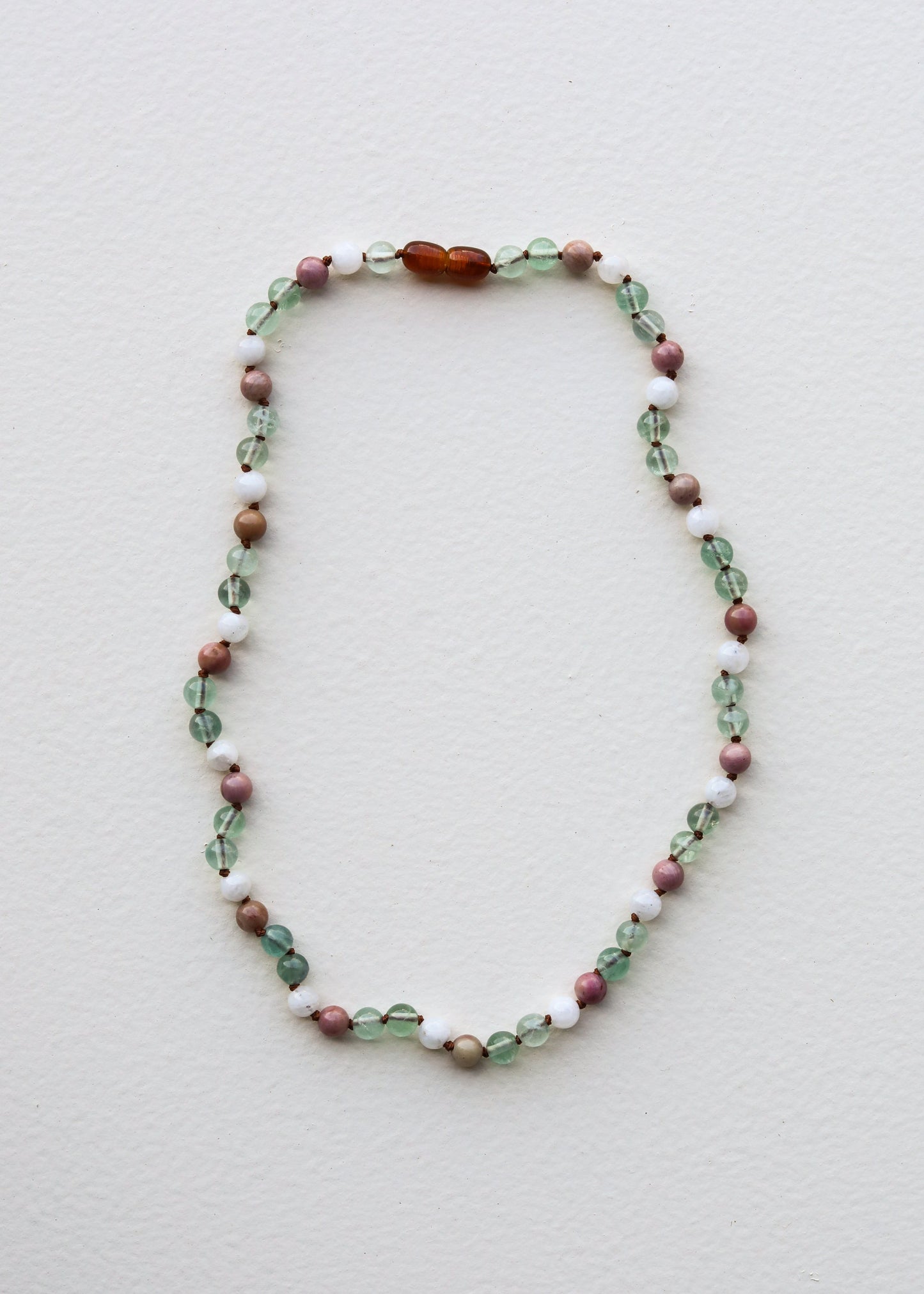Fluorite, Moonstone & Rhodonite Natural Gemstone Necklace