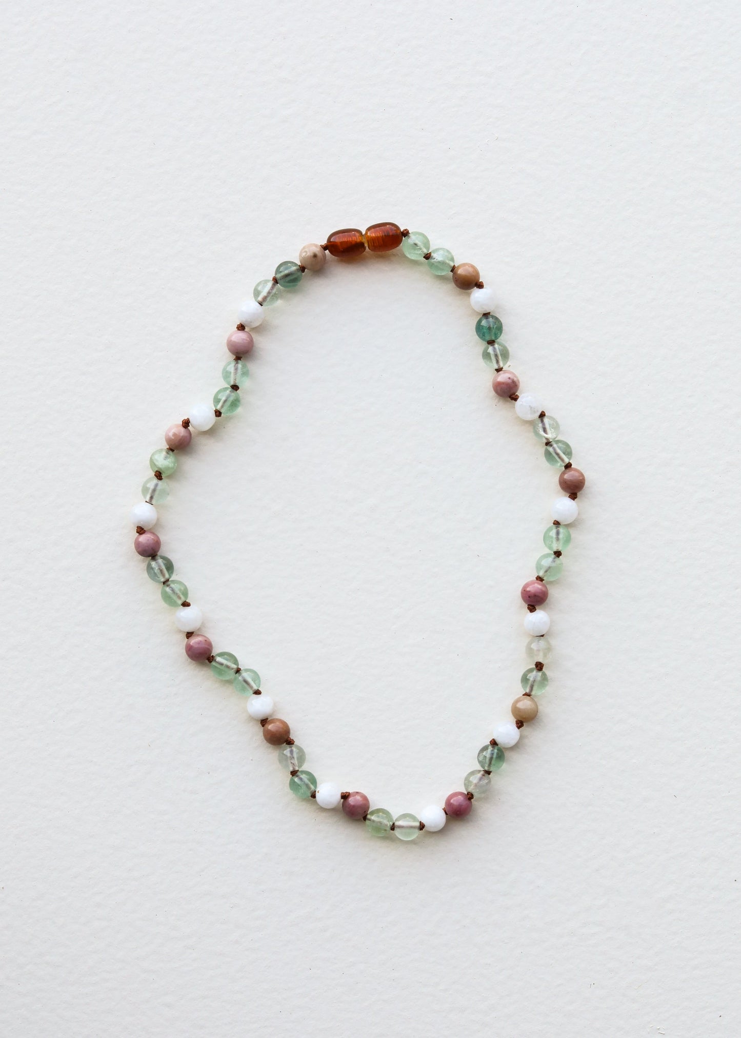 Fluorite, Moonstone & Rhodonite Natural Gemstone Necklace