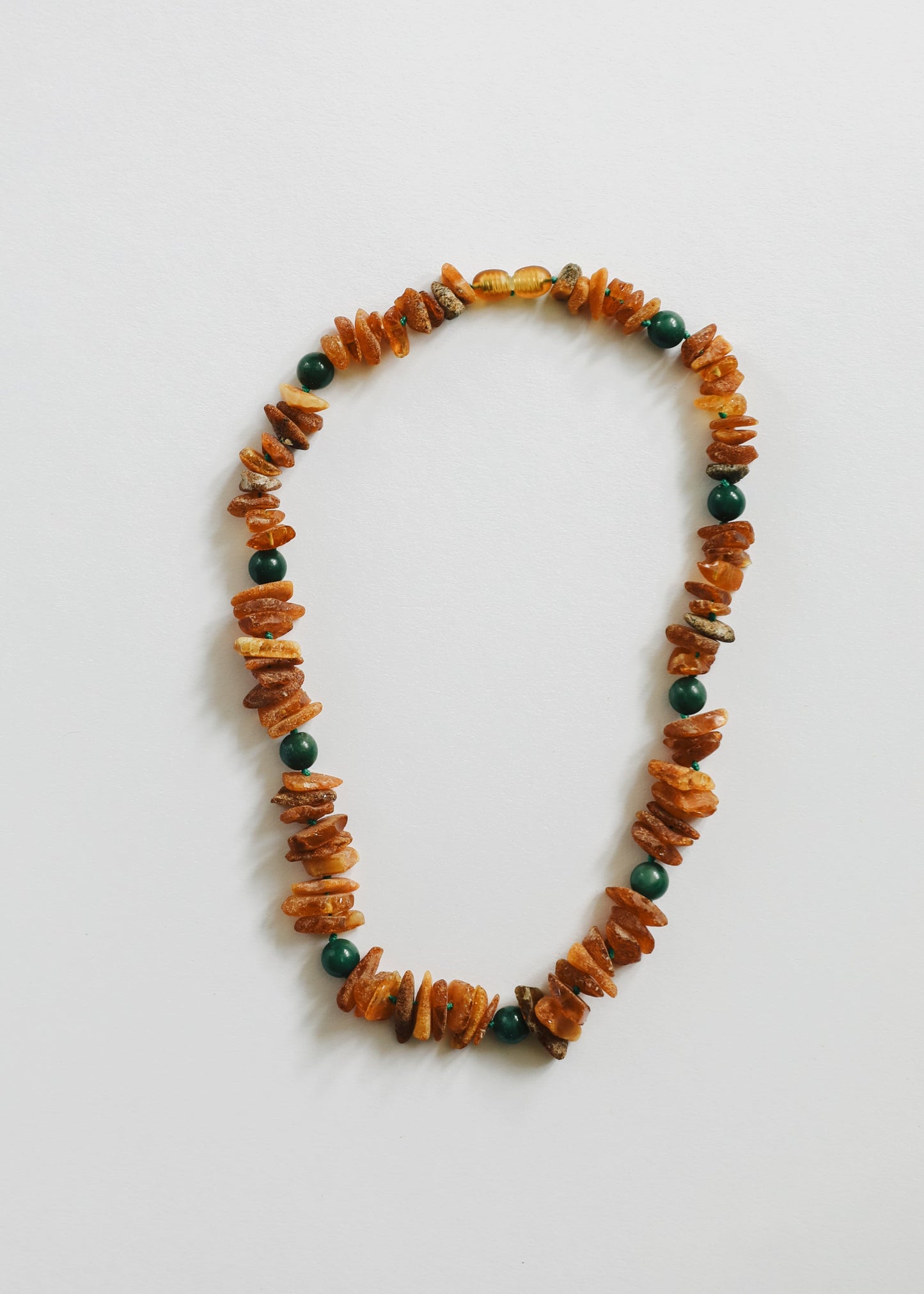 Pet Necklace: Raw Baltic Amber & Natural Green Jade