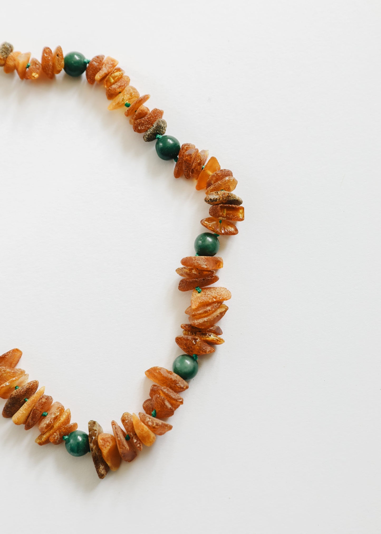 Pet Necklace: Raw Baltic Amber & Natural Green Jade