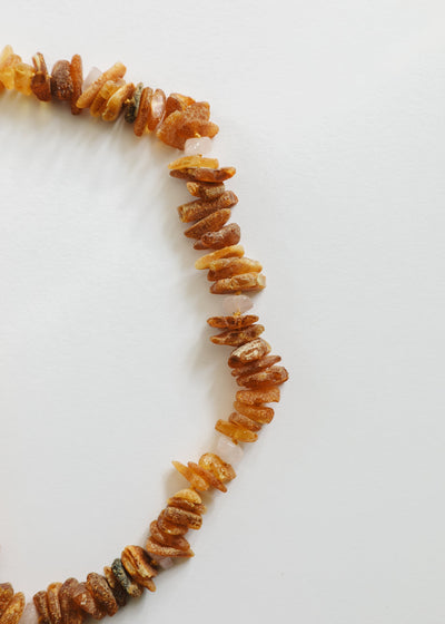 Premium Raw Baltic Amber & Rose Quartz Pet Necklace