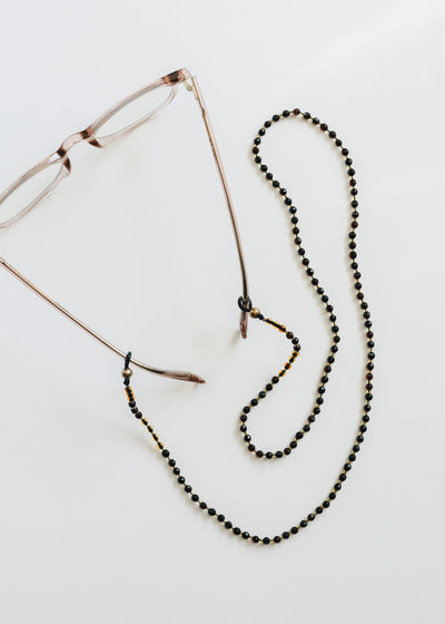 Baltic Sea Amber Beaded Eyeglass Necklace - Natural Black