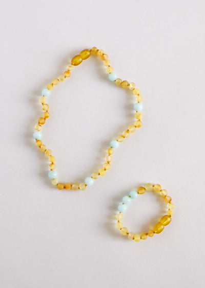 Raw Honey Baltic Amber + Amazonite || Halo Necklace - Korvel