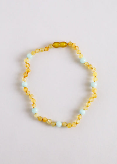Raw Honey Baltic Amber + Amazonite || Halo Necklace - Korvel