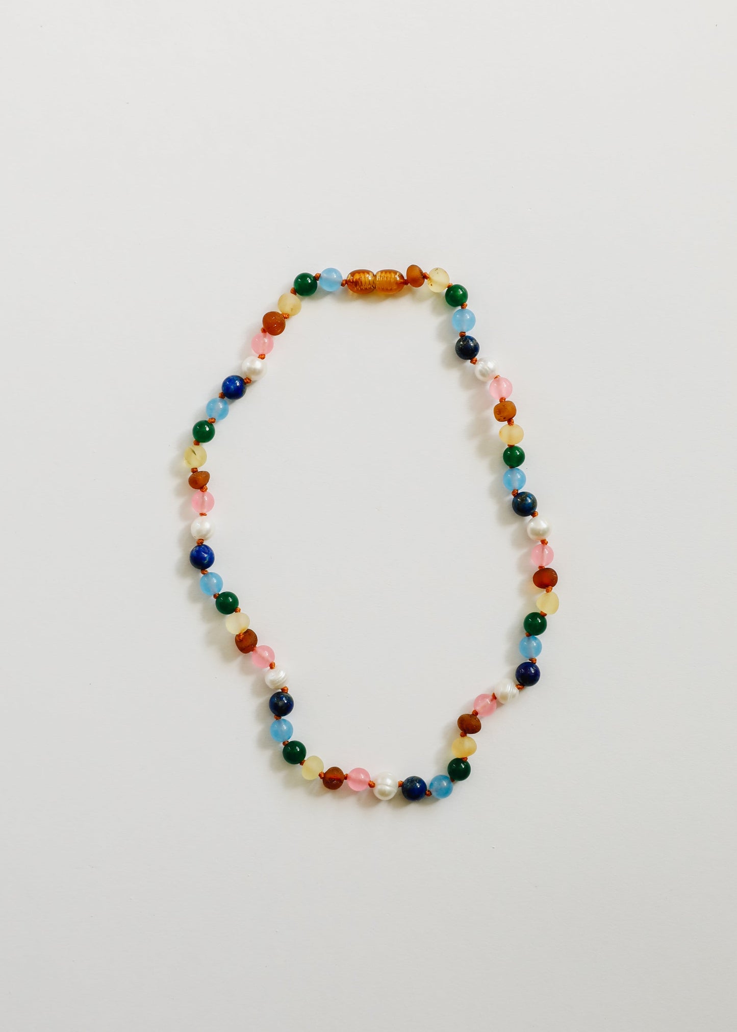 Raw Baltic Amber and Pearl Necklace with Pink Gemstones