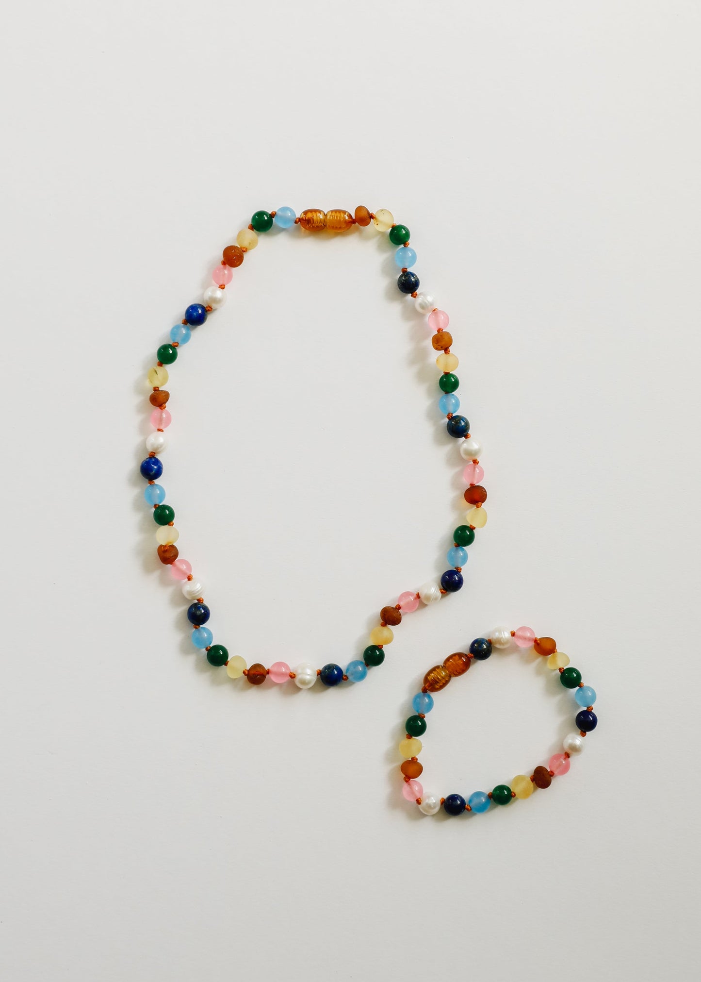 Raw Baltic Amber and Pearl Necklace with Pink Gemstones