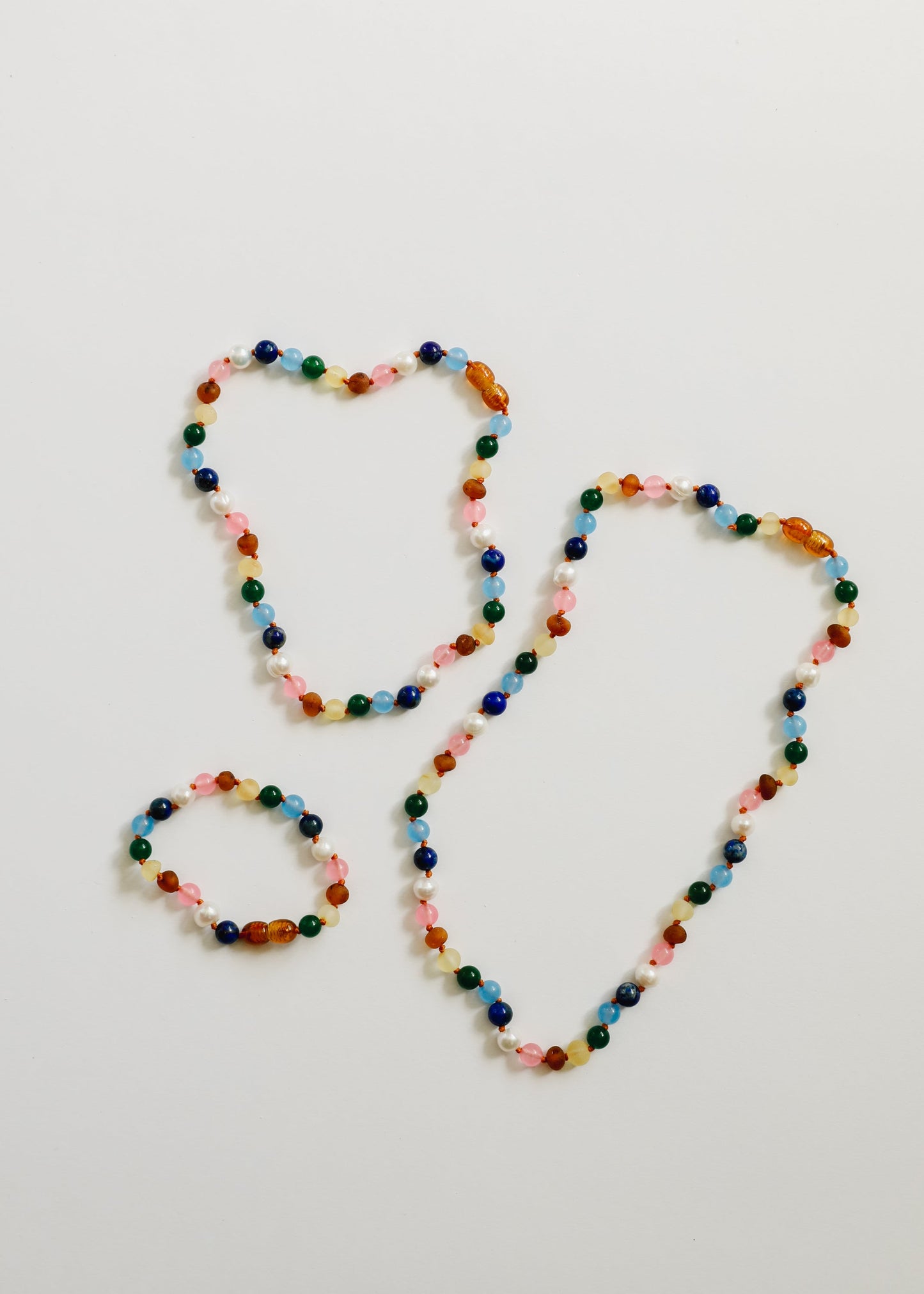 Raw Baltic Amber and Pearl Necklace with Pink Gemstones