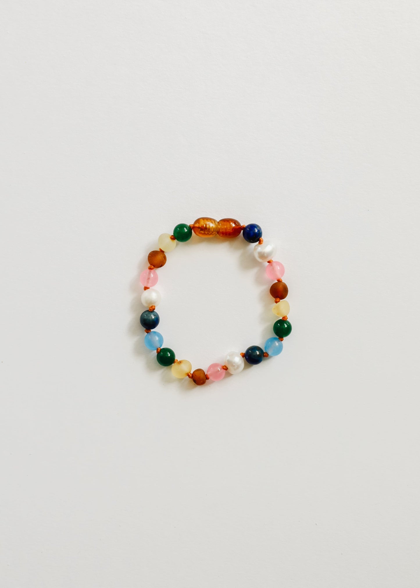 Raw Baltic Amber and Pearl Bracelet with Pink Gemstones