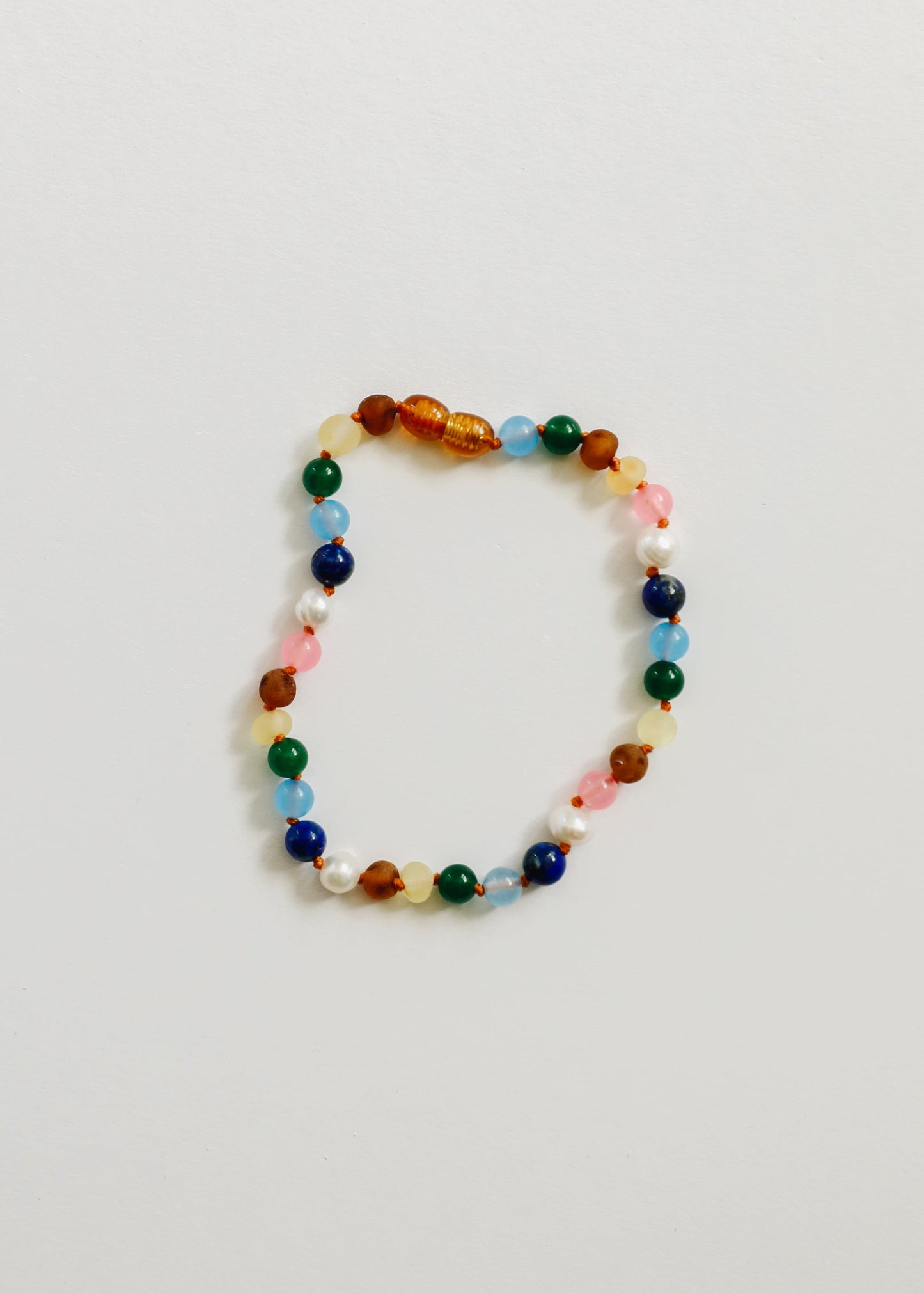 Raw Baltic Amber and Pearl Bracelet with Pink Gemstones