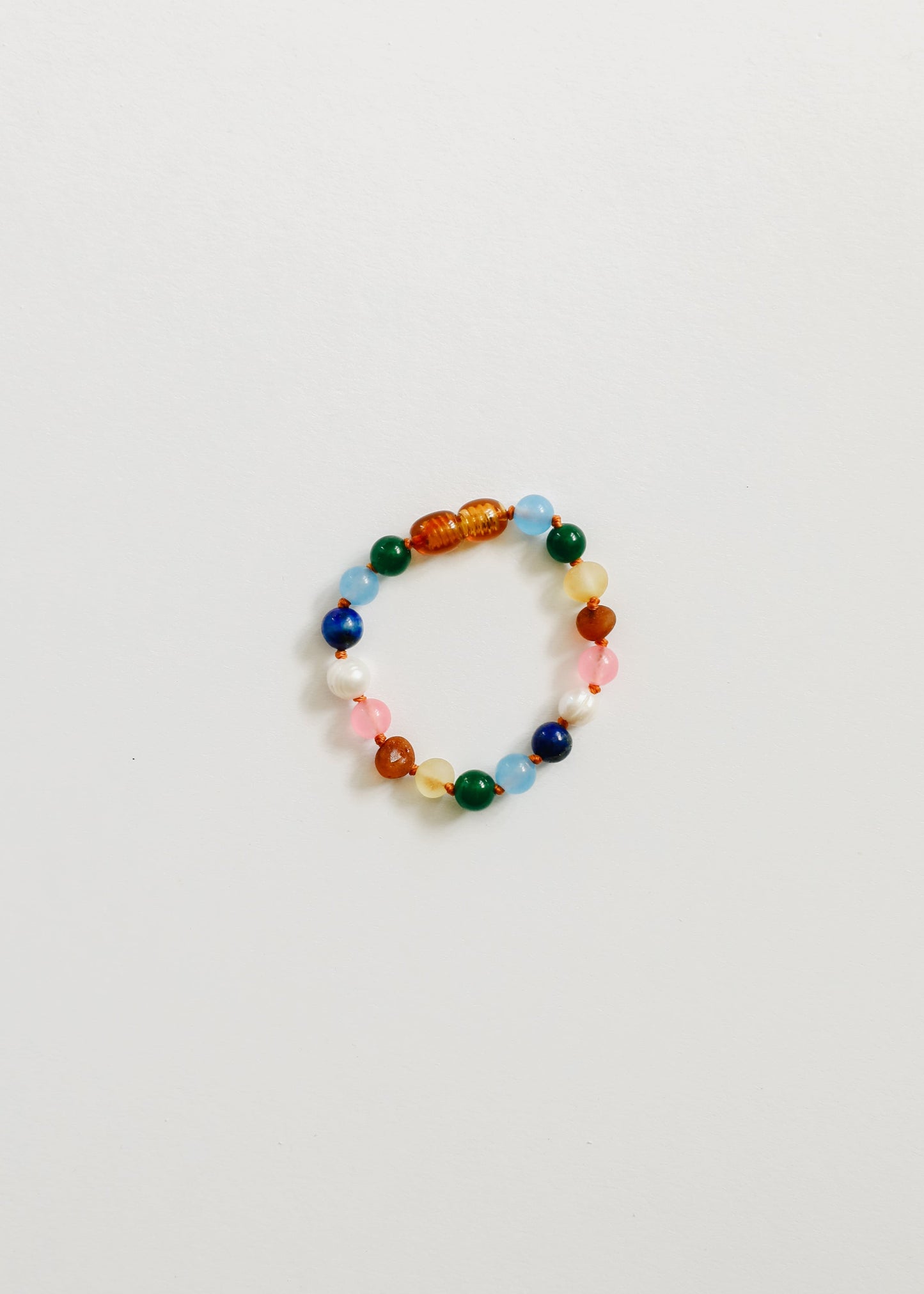 Raw Baltic Amber and Pearl Bracelet with Pink Gemstones