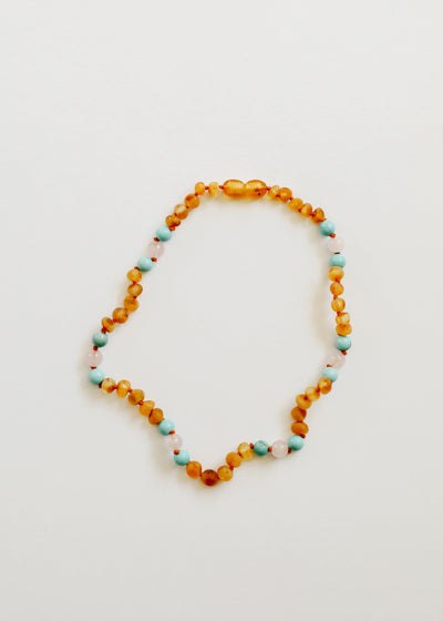 Raw Honey Baltic Amber and Natural Turquoise + Rose Quartz || Necklace - Korvel