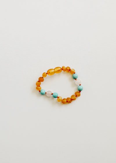 Pulsera/Anklet de Ámbar Báltico de Miel Cruda y Turquesa Natural