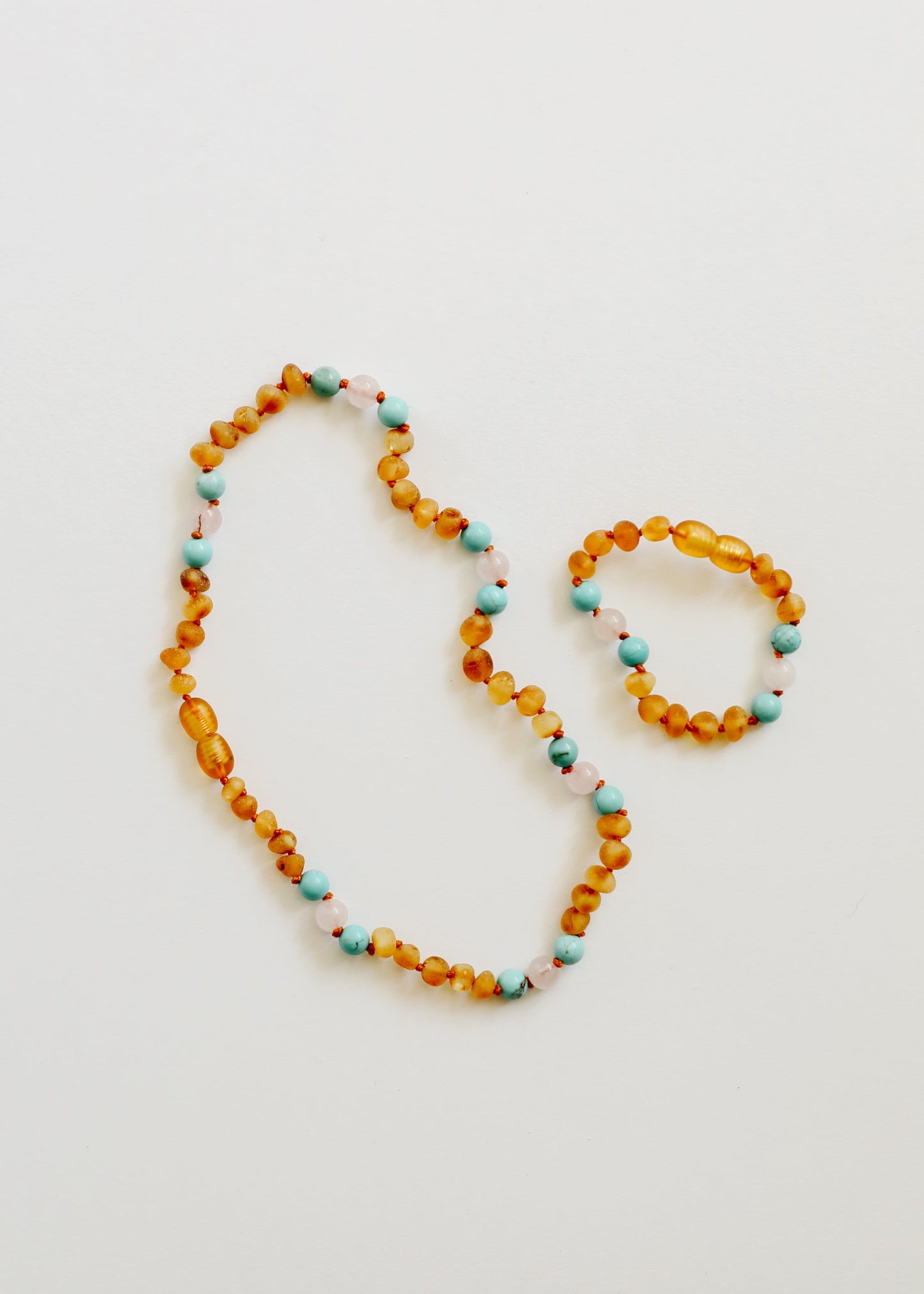 Bracelet/Anklet en Ambre Baltique Miel et Turquoise Naturelle