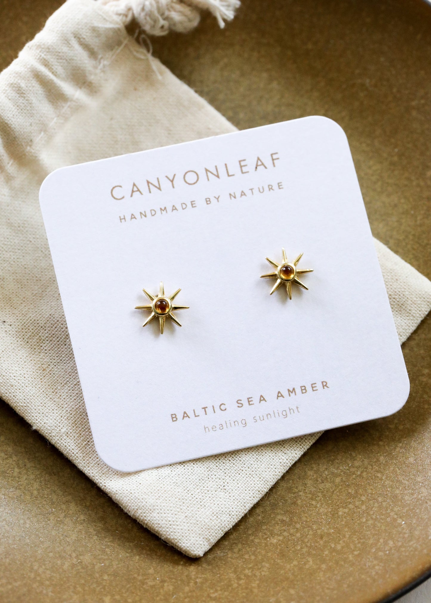 Boucles d'oreilles en ambre de la mer Baltique et vermeil d'or 18K Sunshine