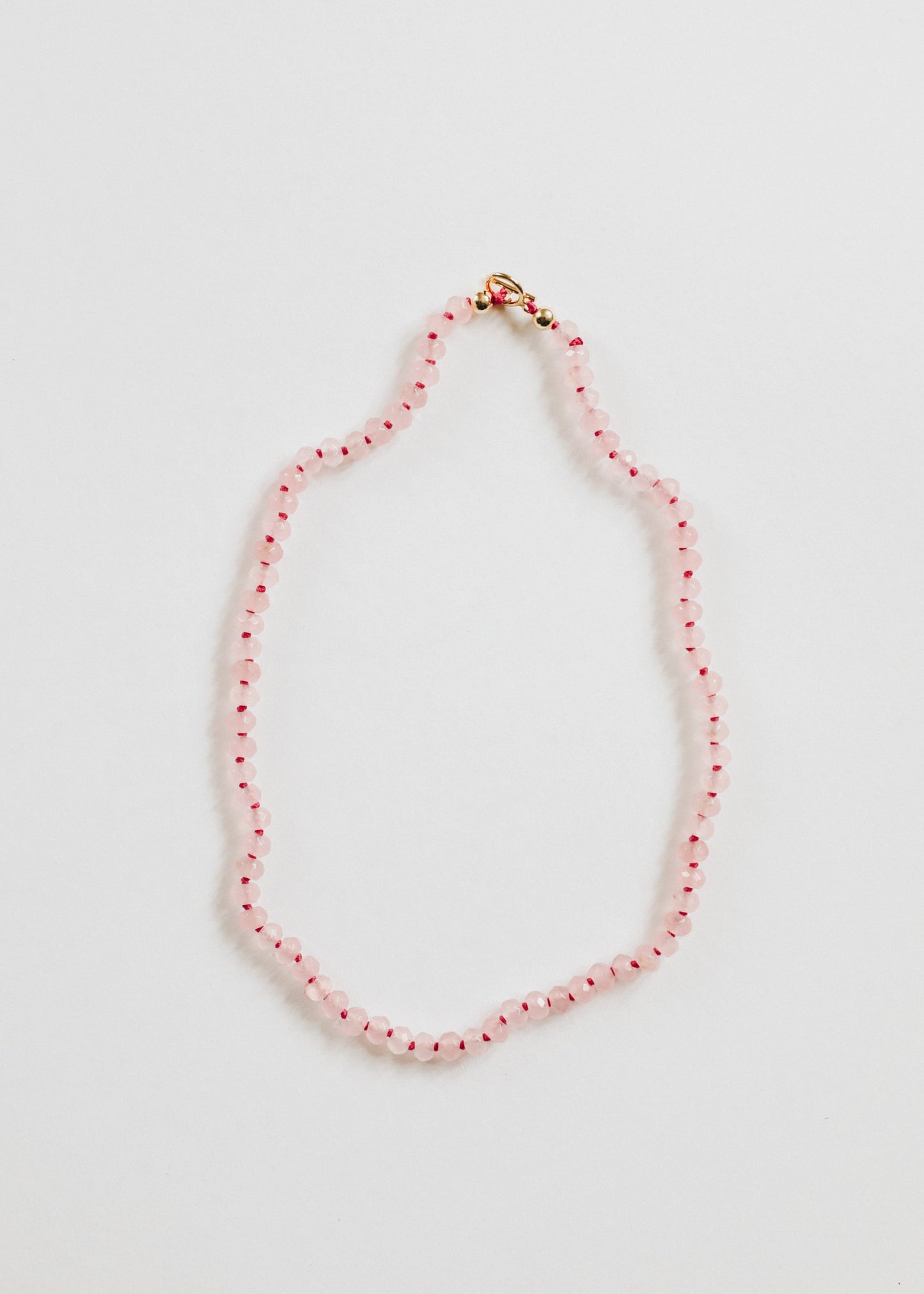 Collar de Toggle de Cuarzo Rosa Natural y Oro de 14k
