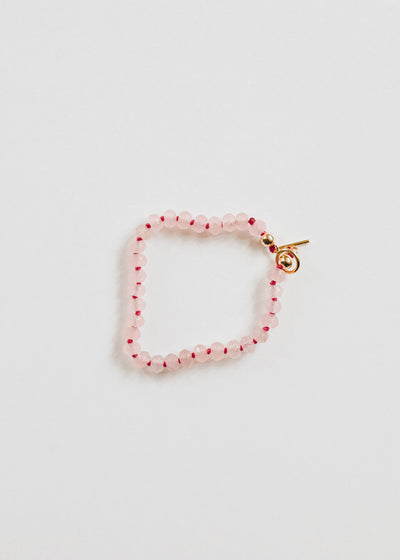Pulsera de Cuarzo Rosa Natural y Cierre de Oro de 14k