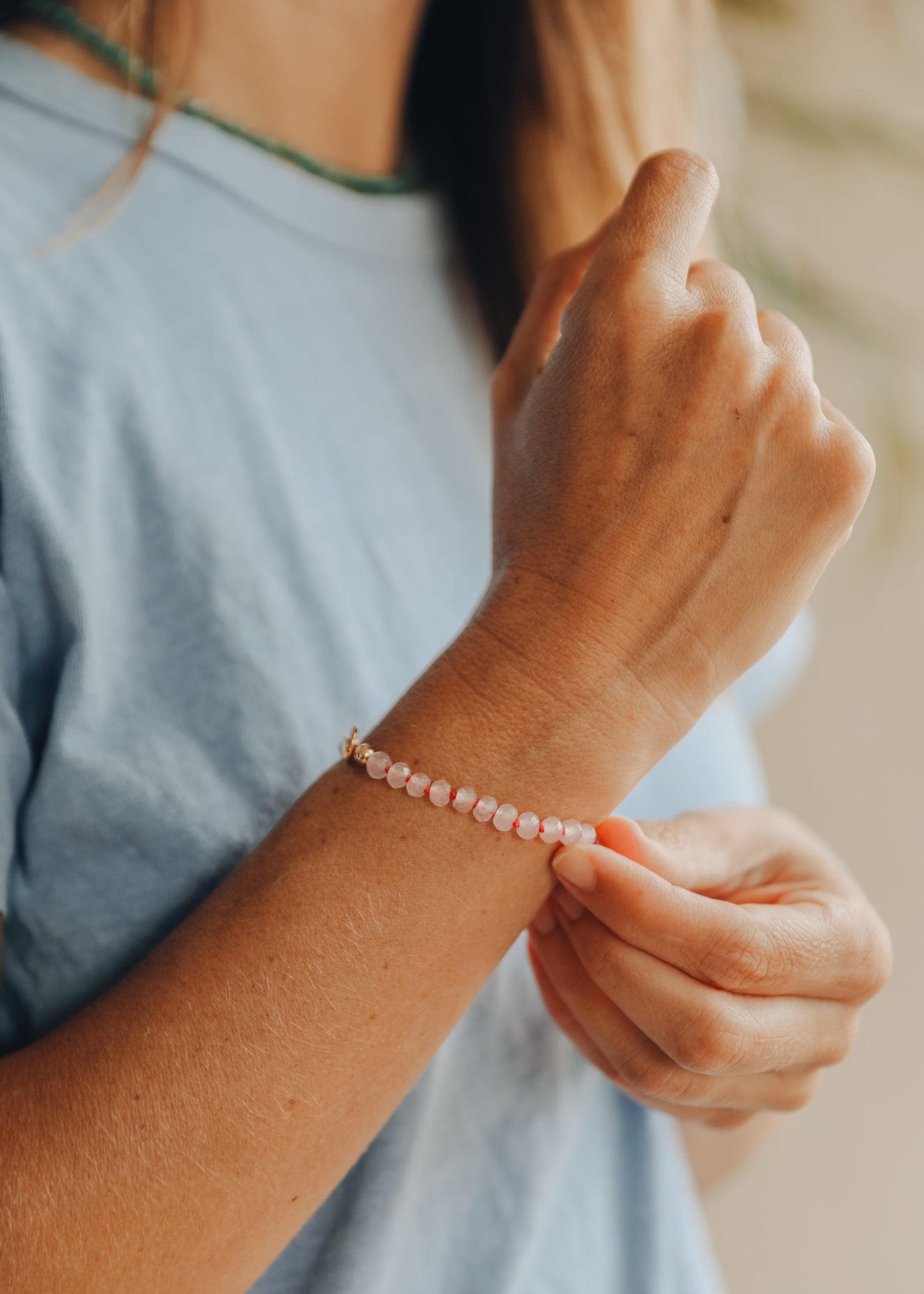 Natural Rose Quartz & 14k Gold Filled Toggle Bracelet
