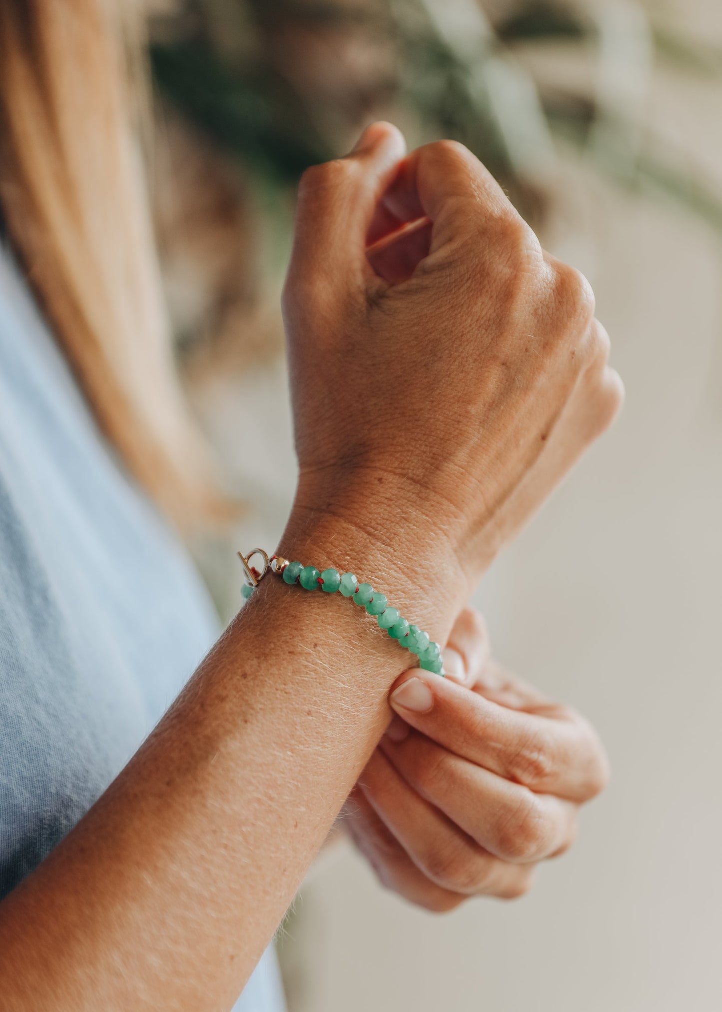 Bracelet en Aventurine Naturelle et Or 14 Carats