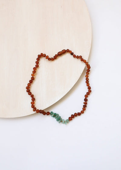 Collar de Ámbar Báltico Cognac Crudo y Aventurina