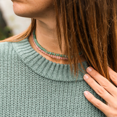 Collar de Toggle de Aventurina Natural y Oro de 14k