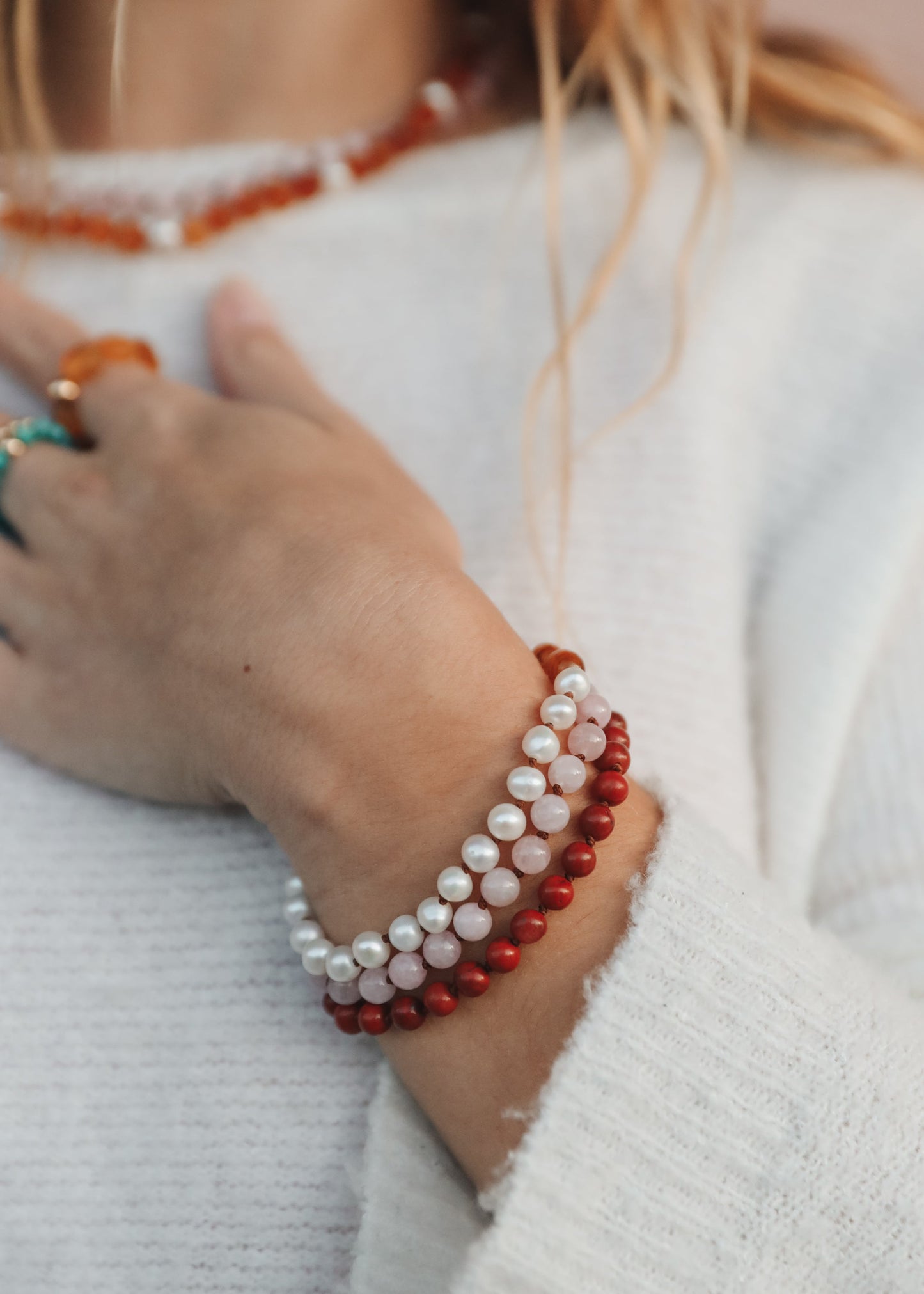 Red Jasper 14k Gold Filled Sun + Moon Stretch Bracelet