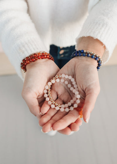 Rose Quartz & 14k Gold Filled Sun + Moon Stretch Bracelets