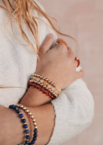 Lapis Lazuli & 14k Gold Filled Sun + Moon Stretch Bracelet