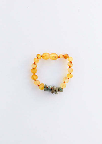 Pulsera/Anklet de Ámbar Báltico de Miel Cruda y Jaspe Turquesa