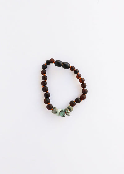 Raw Black Baltic Amber & Turquoise Jasper Bracelet/Anklet