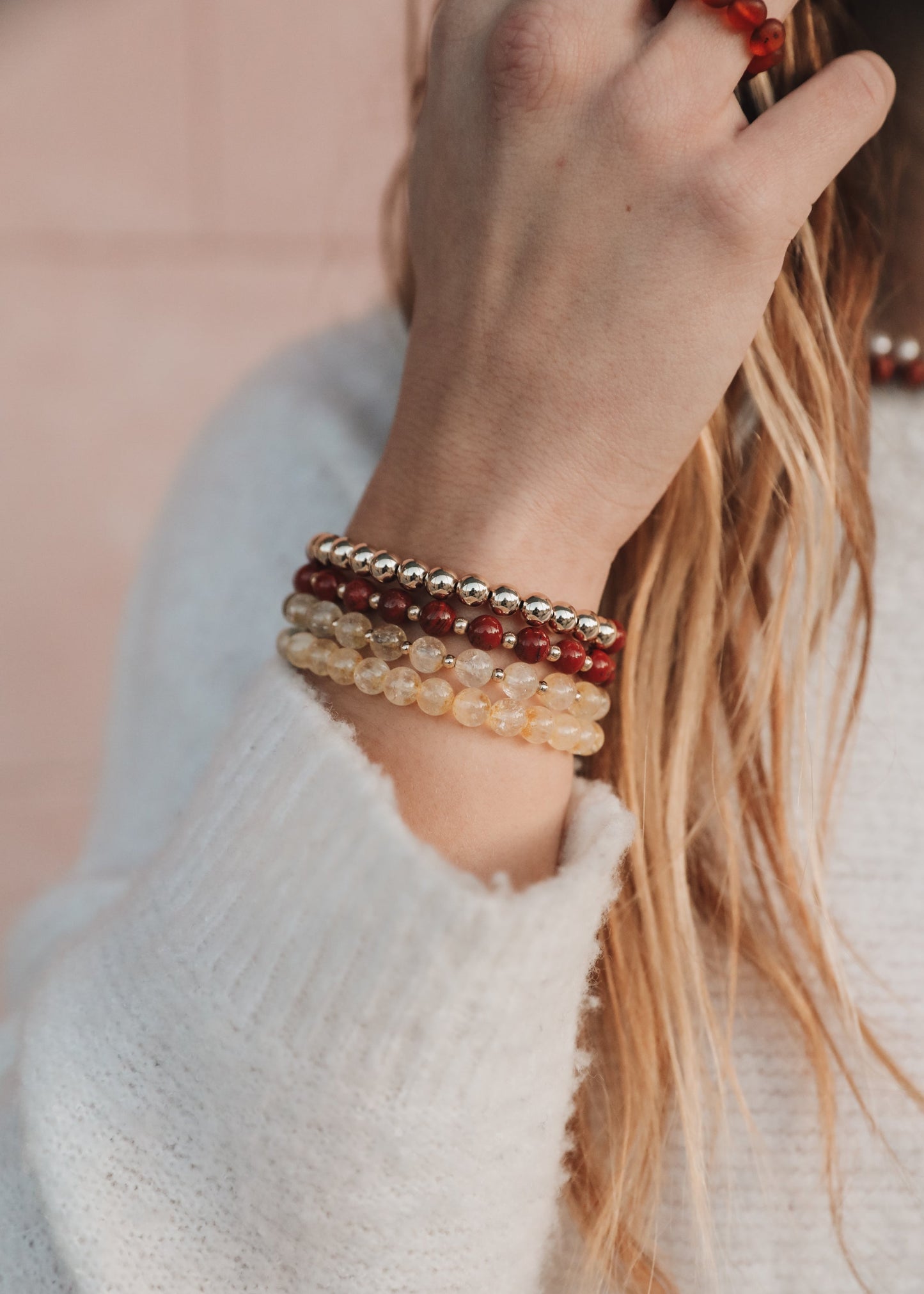 Red Jasper 14k Gold Filled Sun + Moon Stretch Bracelet