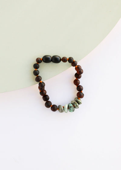 Raw Black Baltic Amber & Turquoise Jasper Bracelet/Anklet