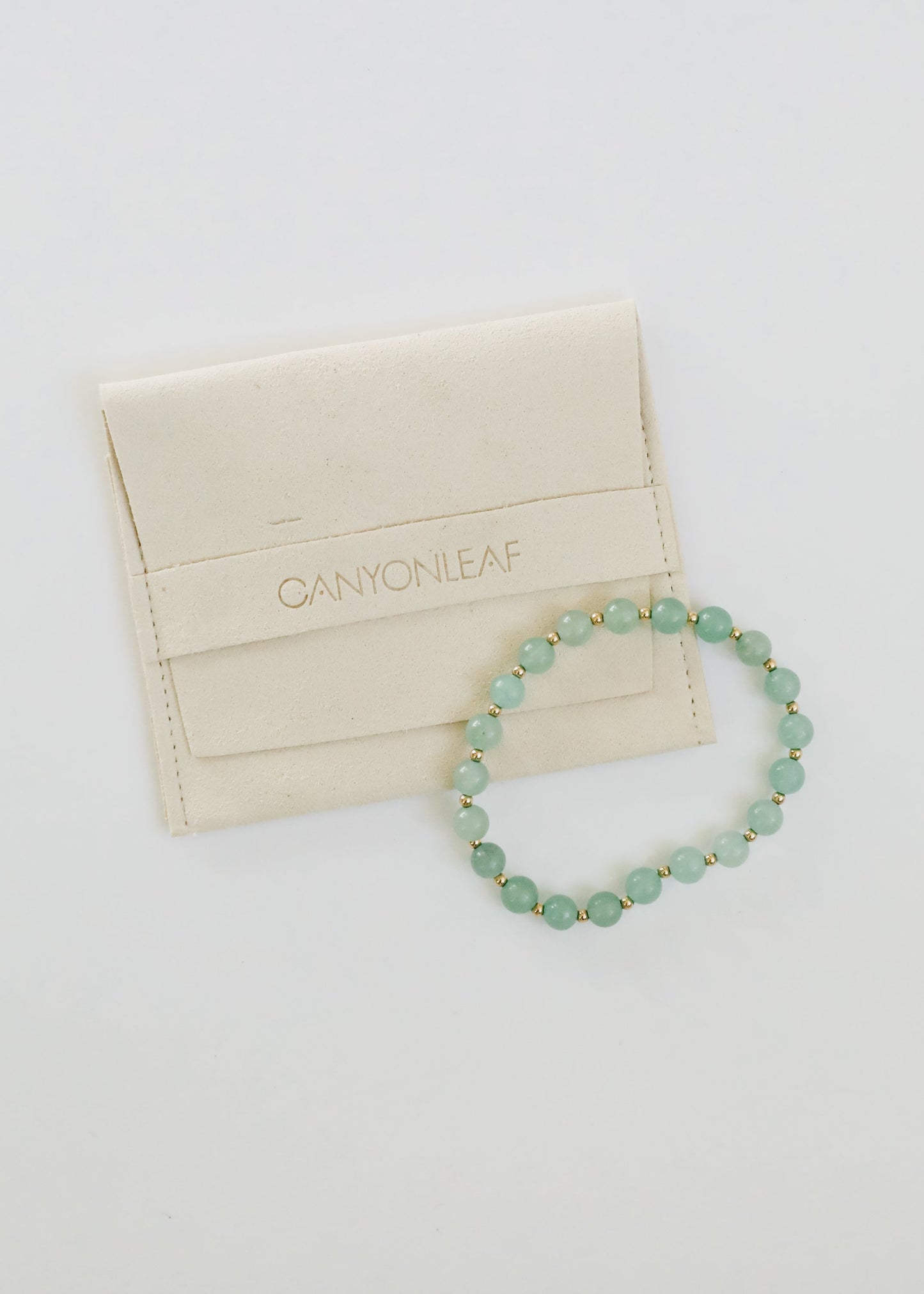 Pulsera elástica de piedras preciosas de aventurina y oro de 14 quilates