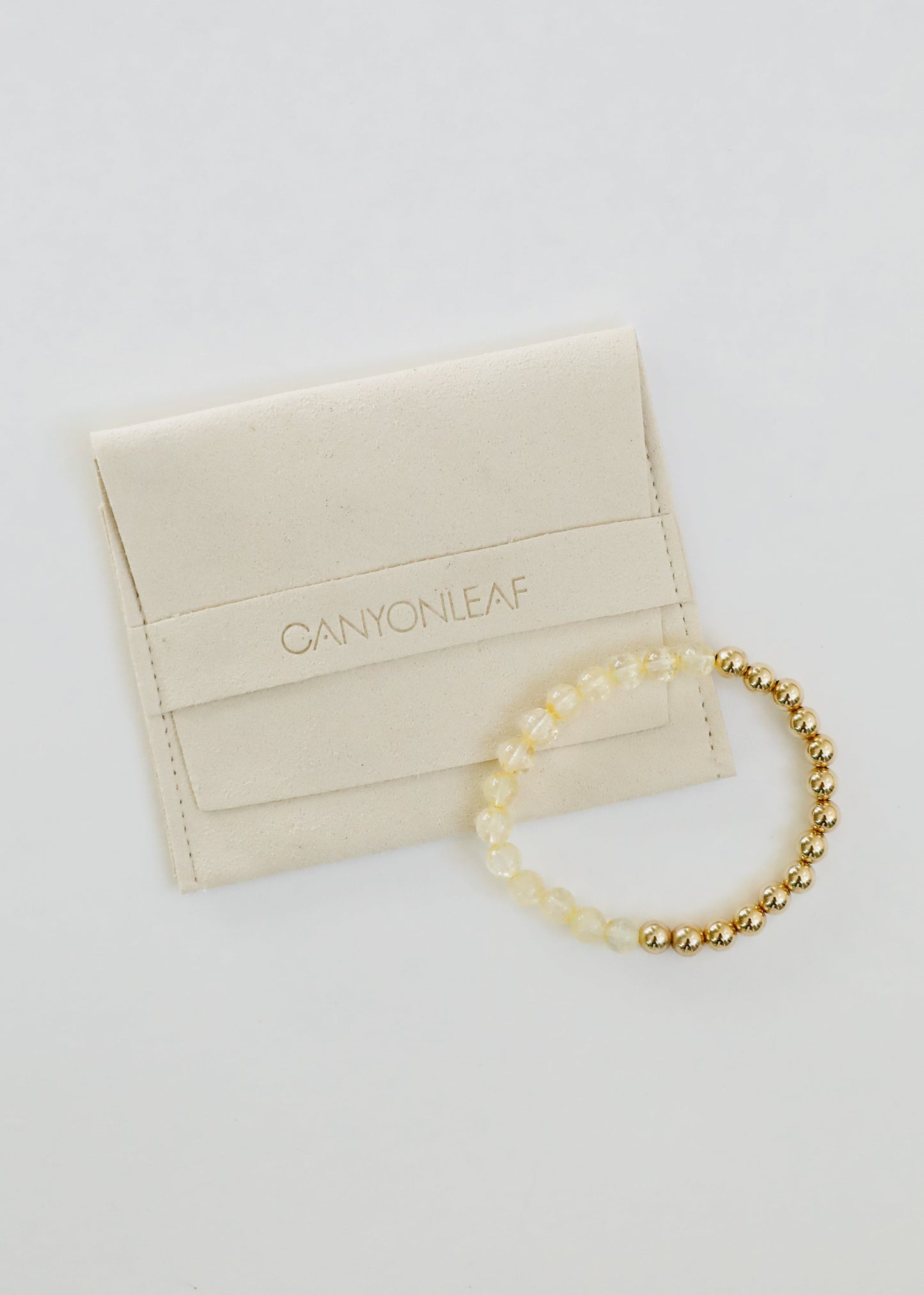 Citrine Gemstone + 14K Gold Filled Beaded Stretch Bracelet - Korvel
