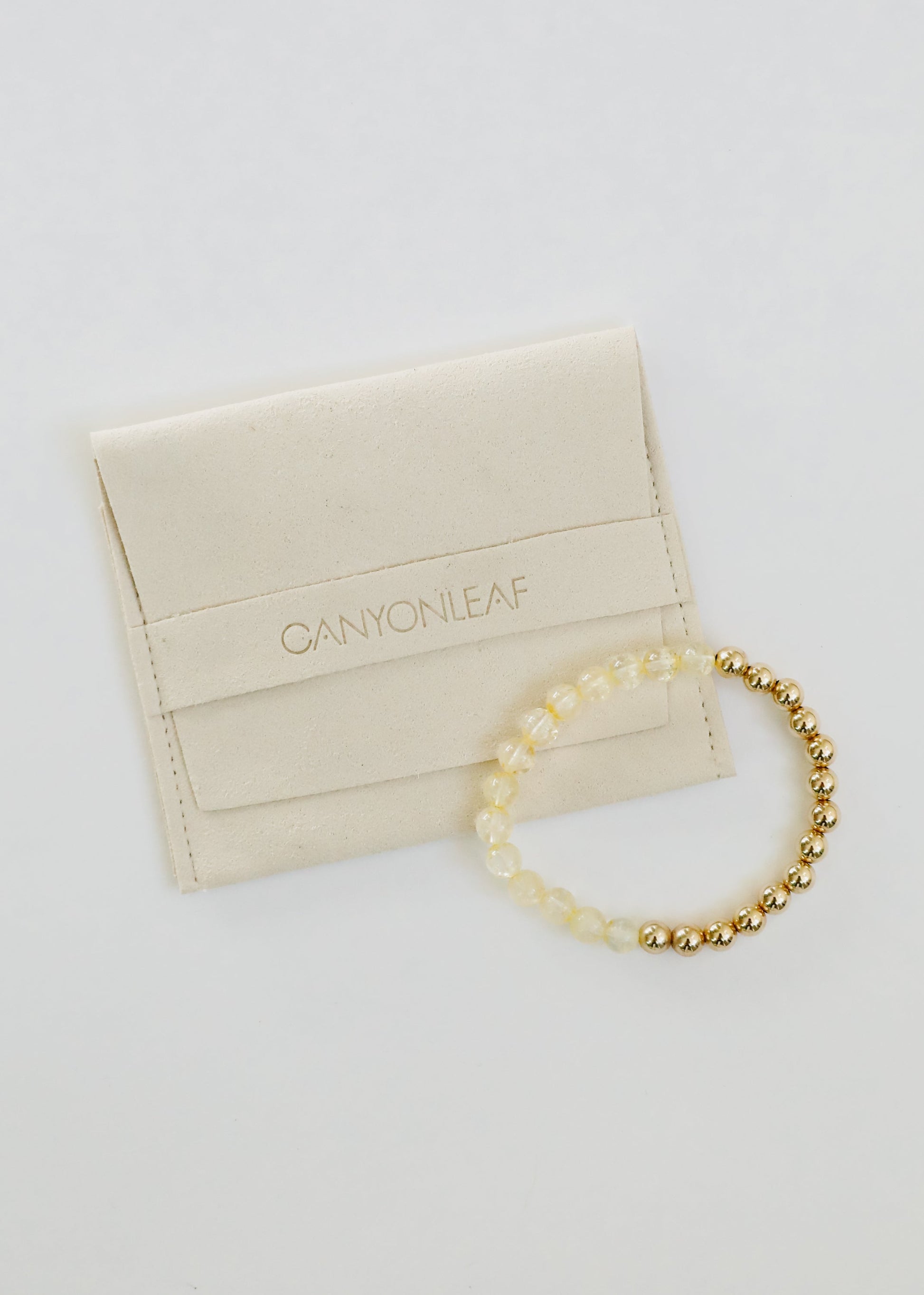 Citrine Gemstone + 14K Gold Filled Beaded Stretch Bracelet - Korvel