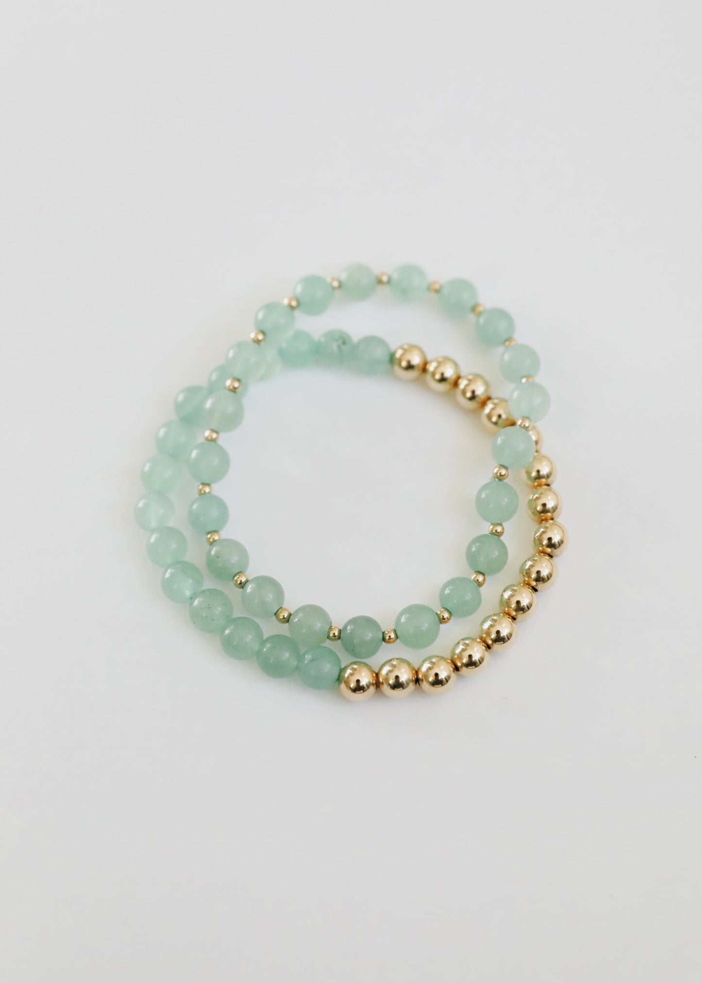 Pulsera elástica de piedras preciosas de aventurina y oro de 14 quilates