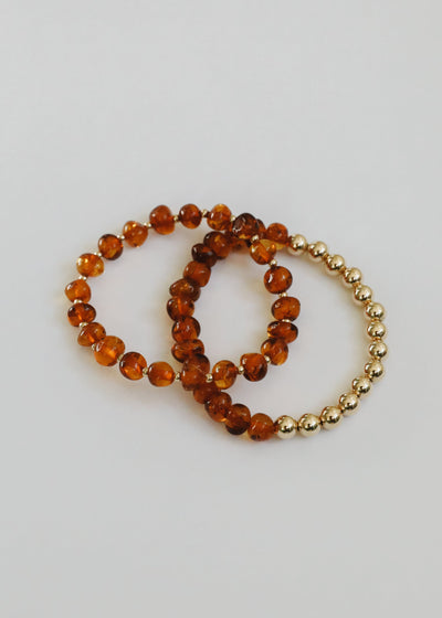 Baltic Sea Amber & 14k Gold Filled Sun + Moon Bracelets