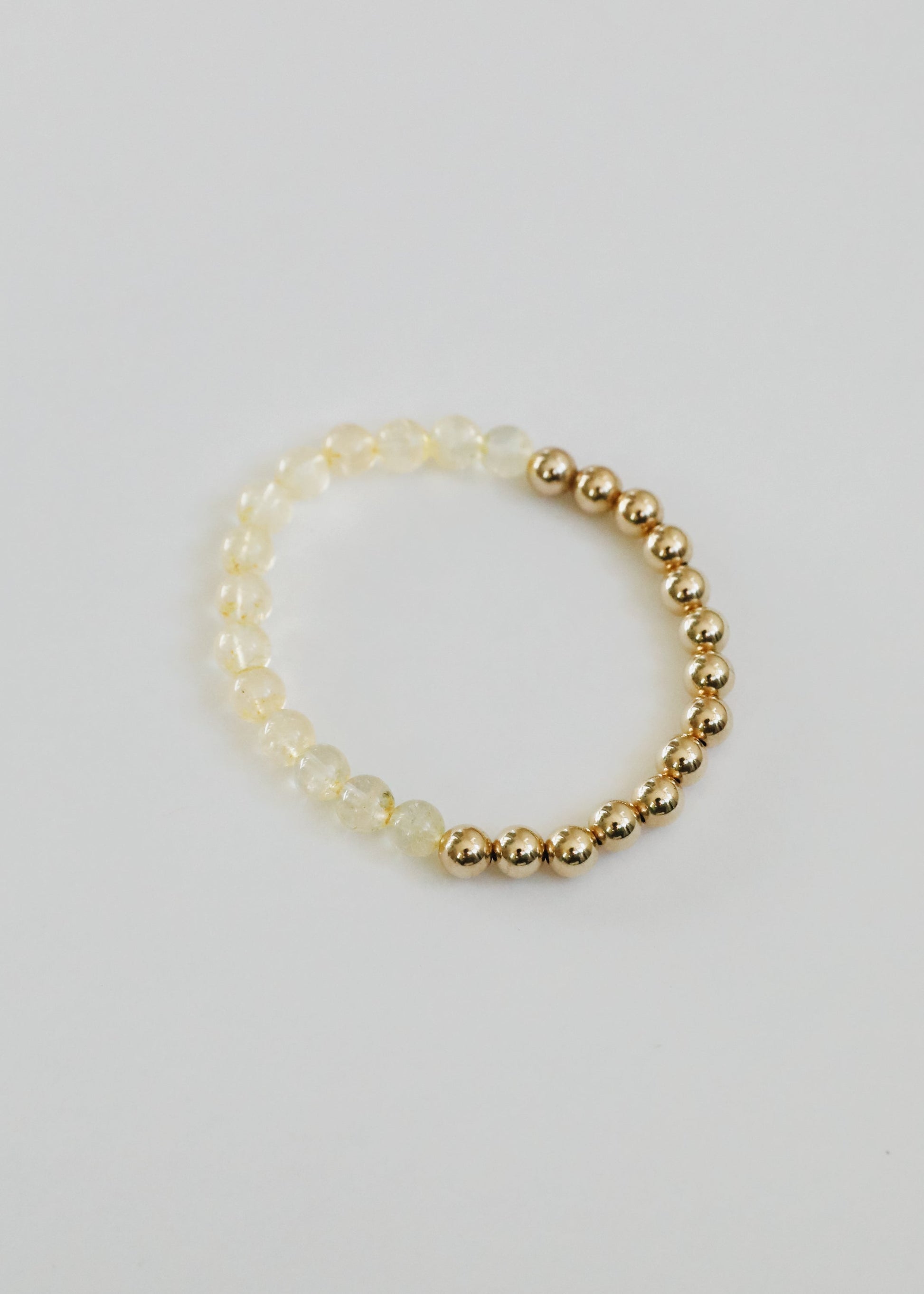 Citrine Gemstone + 14K Gold Filled Beaded Stretch Bracelet - Korvel